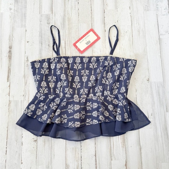 House Of Indya Tops - Ridhi Mehra x Indya Navy Blue Peplum Cami Top Metallic Floral Women's M NWT